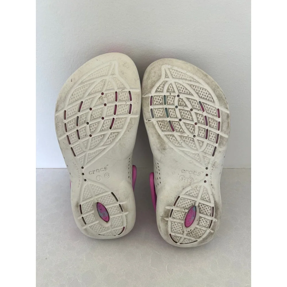 Crocs LiteRide Clogs Kids‎ J3 Grey Pink Teal Marble Swirl Slip On Shoes